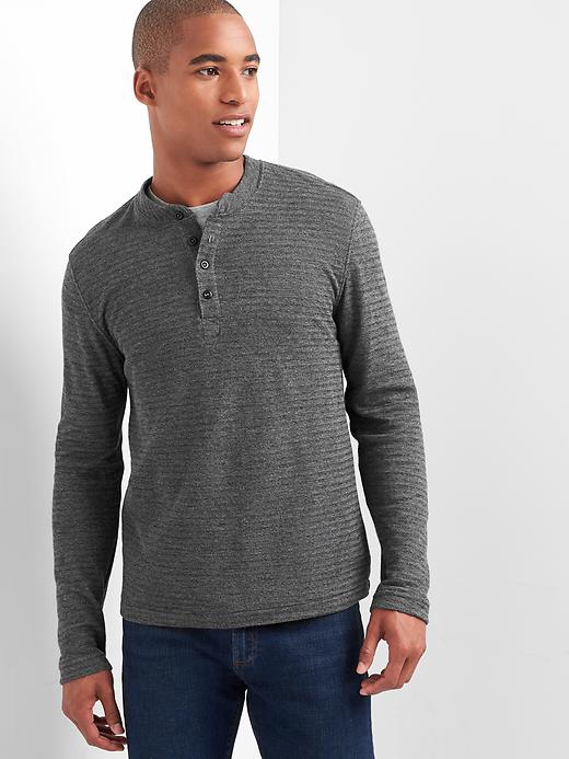 1 of 8 showing, with the color charcoal heather of product Long sleeve herringbone henley