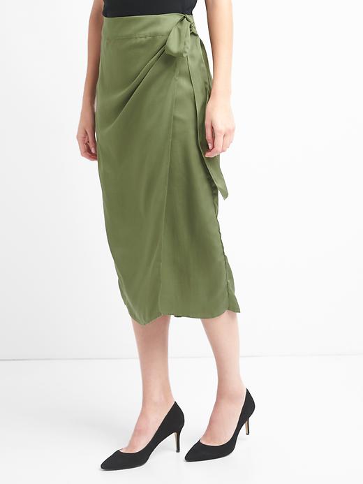 1 of 8 showing, with the color desert cactus of product TENCEL™ wrap-belt midi skirt