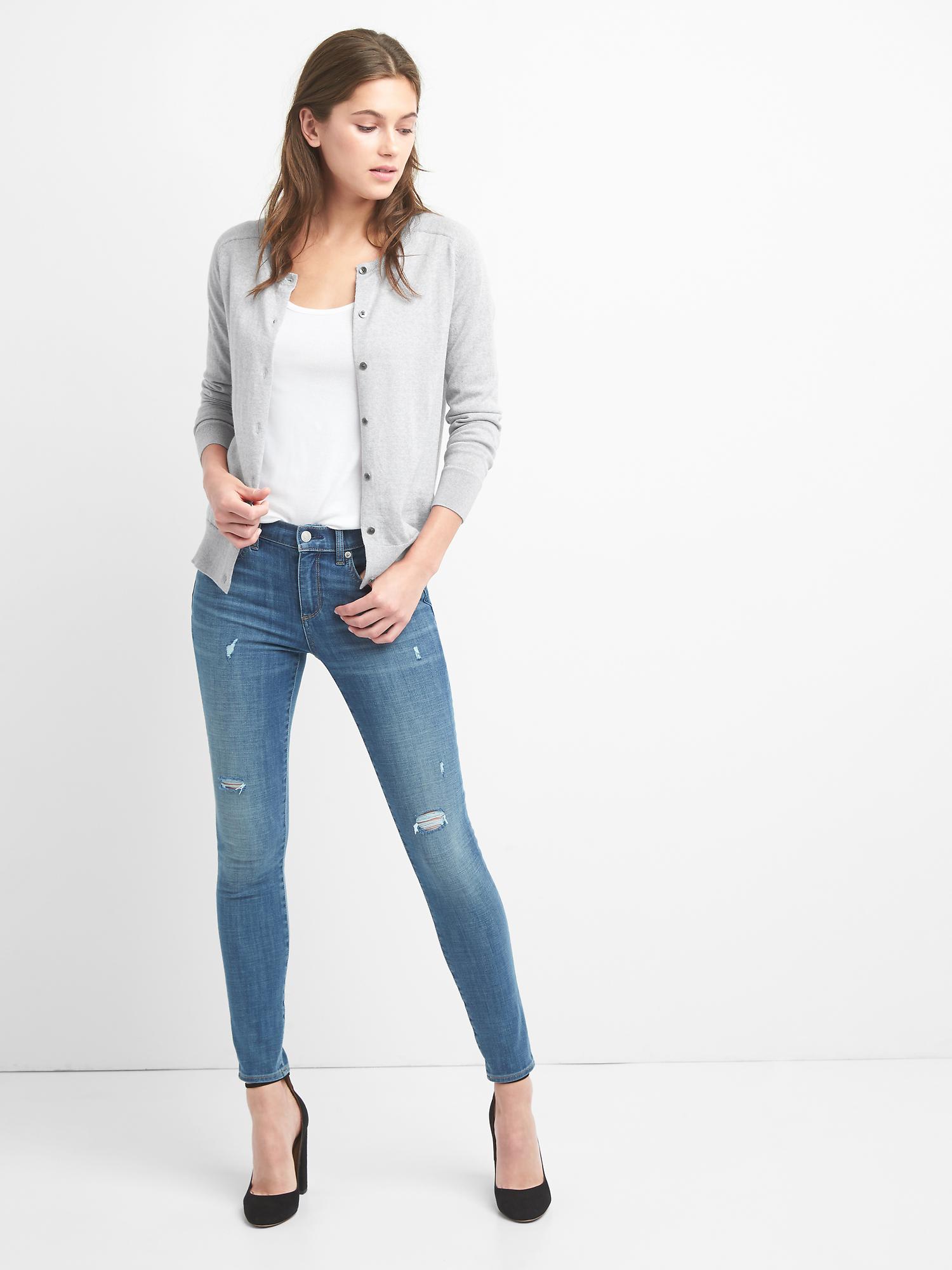 Cardigan En Laine Chiné Bleu Marine Gap - Taille M, Style Pea Coat Sans Col, Occasion Très Bon État