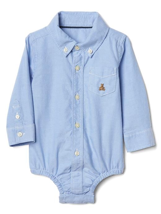 1 of 8 showing, with the color blue opal of product Baby Oxford Button-Up Bodysuit