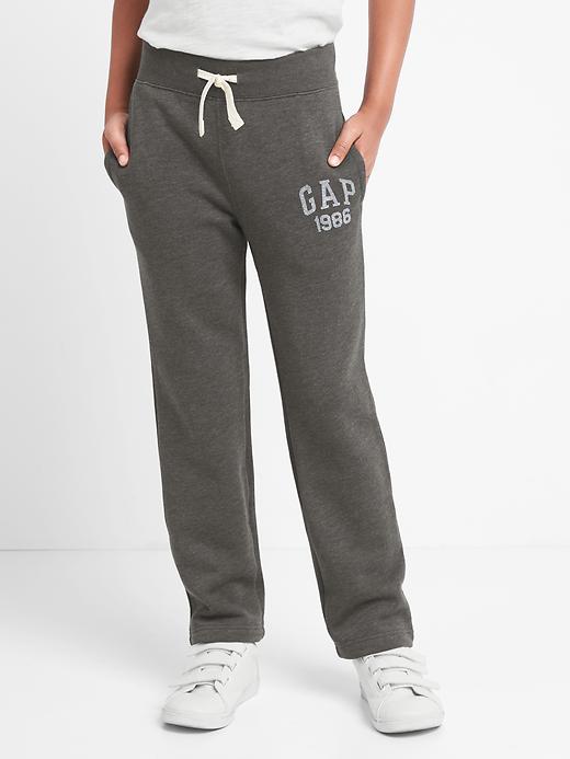 1 of 8 showing, with the color charcoal gray of product Kids Gap Logo Pants in Fleece
