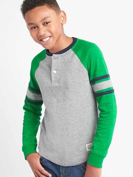 1 of 8 showing, with the color SUPER GREEN of product Triple stripe slub henley
