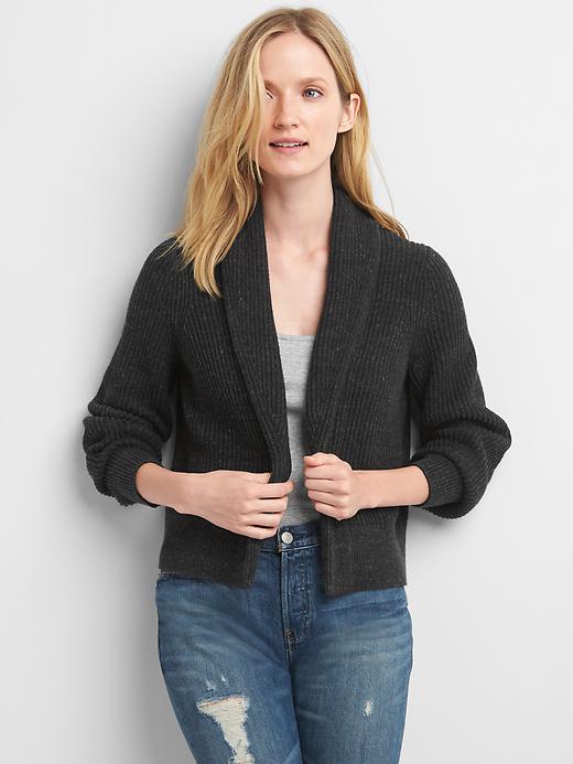 1 of 8 showing, with the color true black of product Ribbed open-front cardigan
