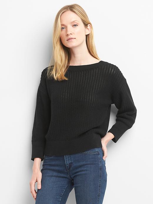 2 of 8 showing, with the color true black of product Lace-back three quarter sleeves