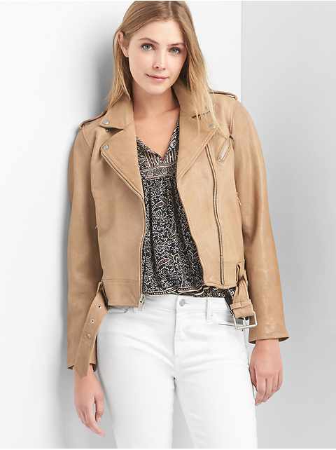 Leather Jacket Gap Leather Belted Moto Jacket