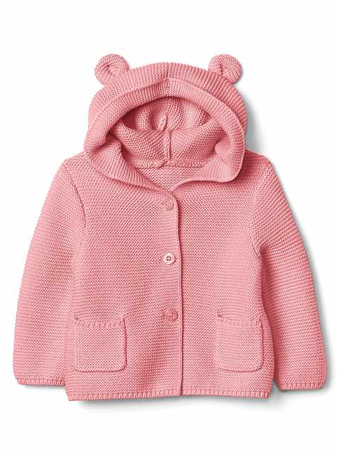 GAP Baby Boy Brown Bear Cardigan Hoodie Sweater w/Ears Girl 0-3 Months Tan 