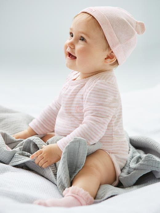 2 of 8 showing, with the color pink heather of product Baby First Favorite Stripe Bear Hat (2-Pack)