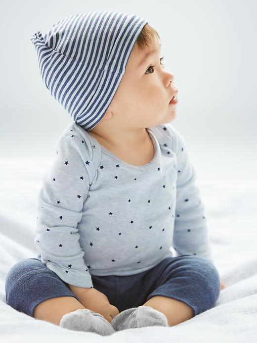 2 of 8 showing, with the color navy heather of product Baby First Favorite Stripe Bear Hat (2-Pack)