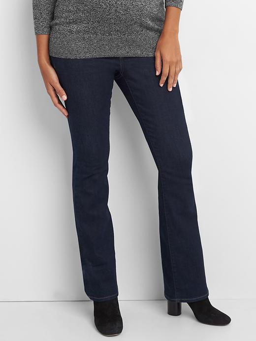 1 of 8 showing, with the color dark rinse of product Maternity Full Panel Perfect Boot Jeans