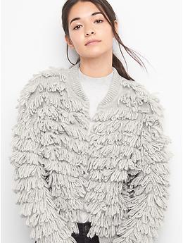 Loop fringe cardigan clearance