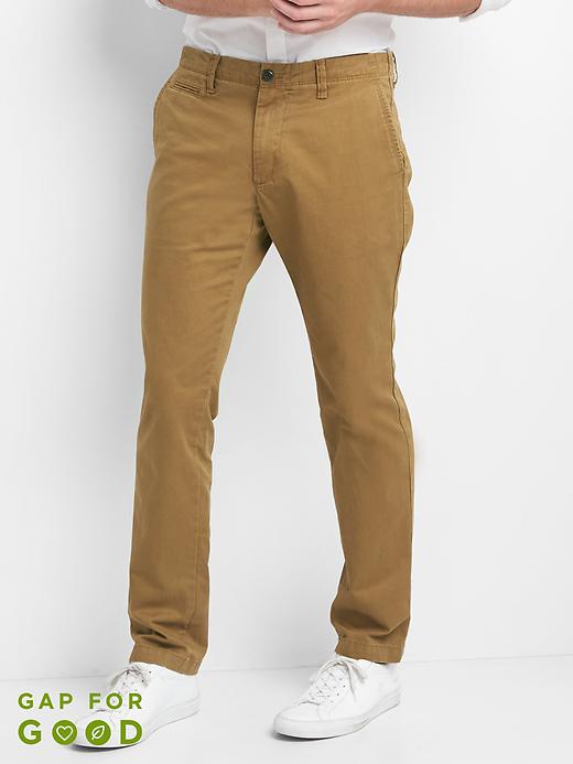 1 of 8 showing, with the color palomino brown of product Vintage washed slim fit khakis