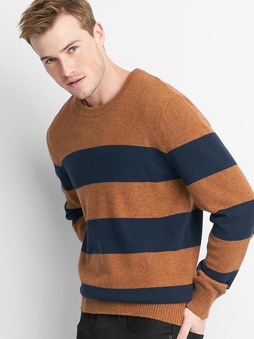 1 of 8 showing, with the color henna of product Rugby Stripe Crewneck Sweater in Wool Blend