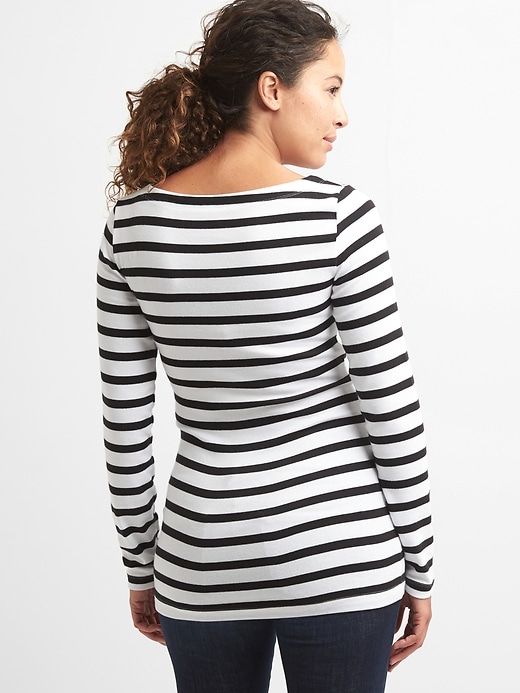 2 of 8 showing, with the color white/black stripe of product Maternity Modern Stripe Boatneck T-Shirt