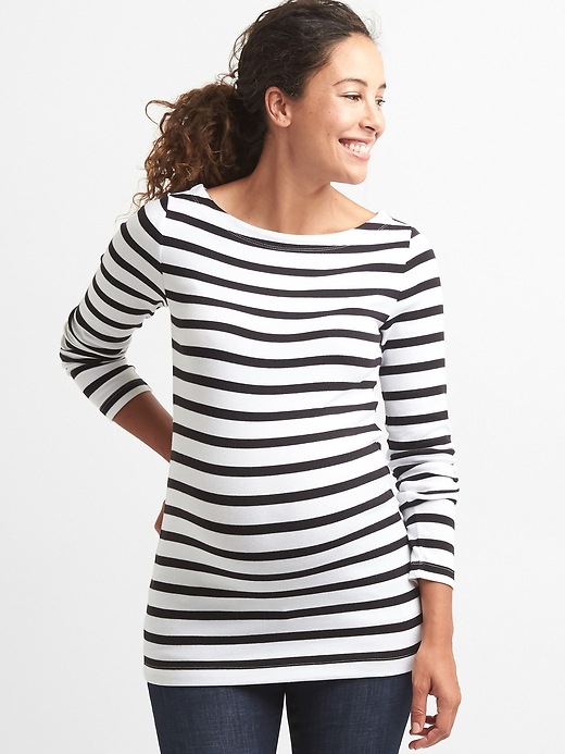 1 of 8 showing, with the color white/black stripe of product Maternity Modern Stripe Boatneck T-Shirt