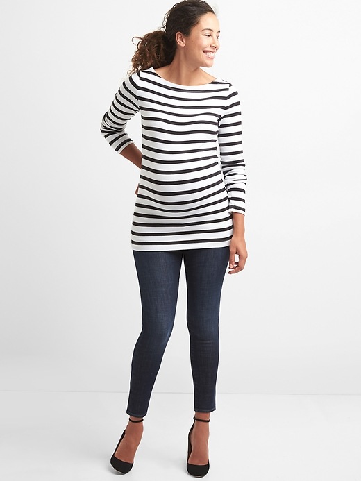 Image number 3 showing, Maternity Modern Stripe Boatneck T-Shirt