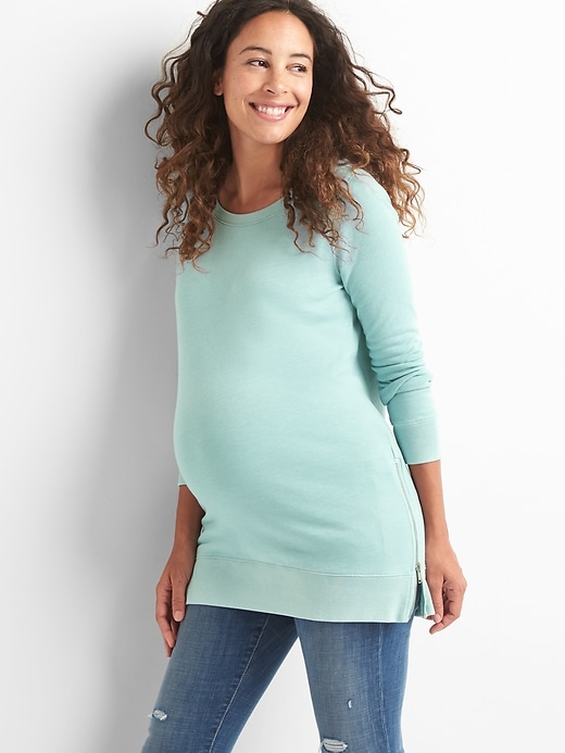 View large product image 1 of 1. Maternity zip-side sweatshirt tunic
