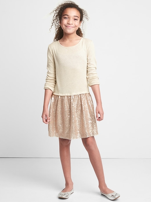 sequin dress gap Gold sequin drop waist dress