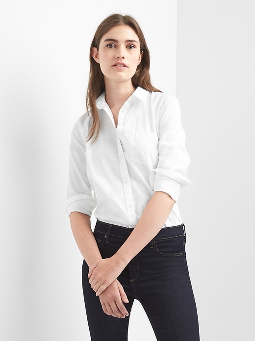 1 of 8 showing, with the color white of product Fitted Boyfriend Oxford Shirt