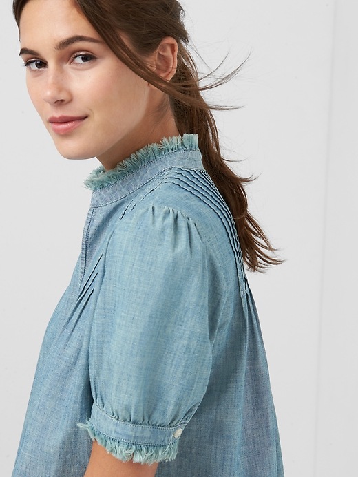 Image number 5 showing, Short Sleeve Pintuck Top in Chambray