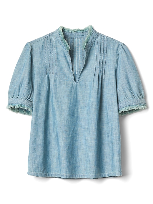 Image number 6 showing, Short Sleeve Pintuck Top in Chambray