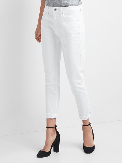 1 of 8 showing, with the color (White) White of product Mid Rise Best Girlfriend Jeans