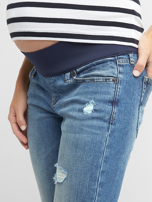 Image number 3 showing, Maternity demi panel distressed best girlfriend jeans