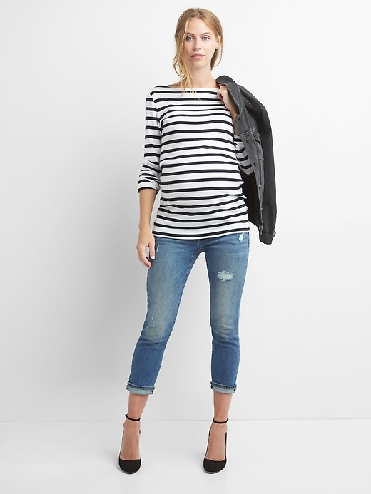Image number 4 showing, Maternity demi panel distressed best girlfriend jeans