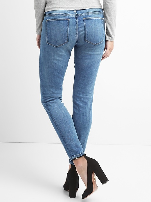 2 of 8 showing, with the color medium indigo of product Maternity Demi Panel True Skinny Jeans