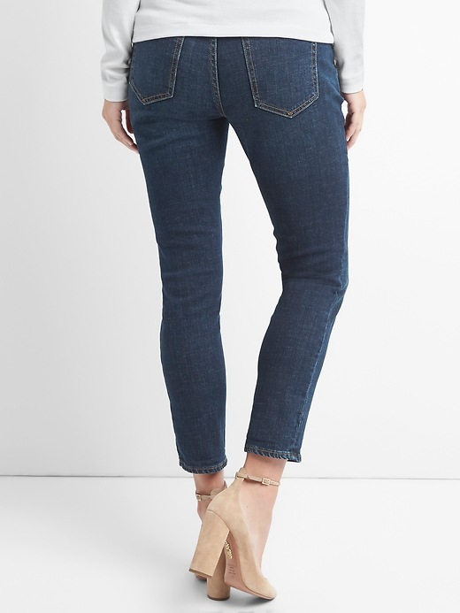 2 of 8 showing, with the color medium indigo of product Maternity Demi Panel Girlfriend Jeans