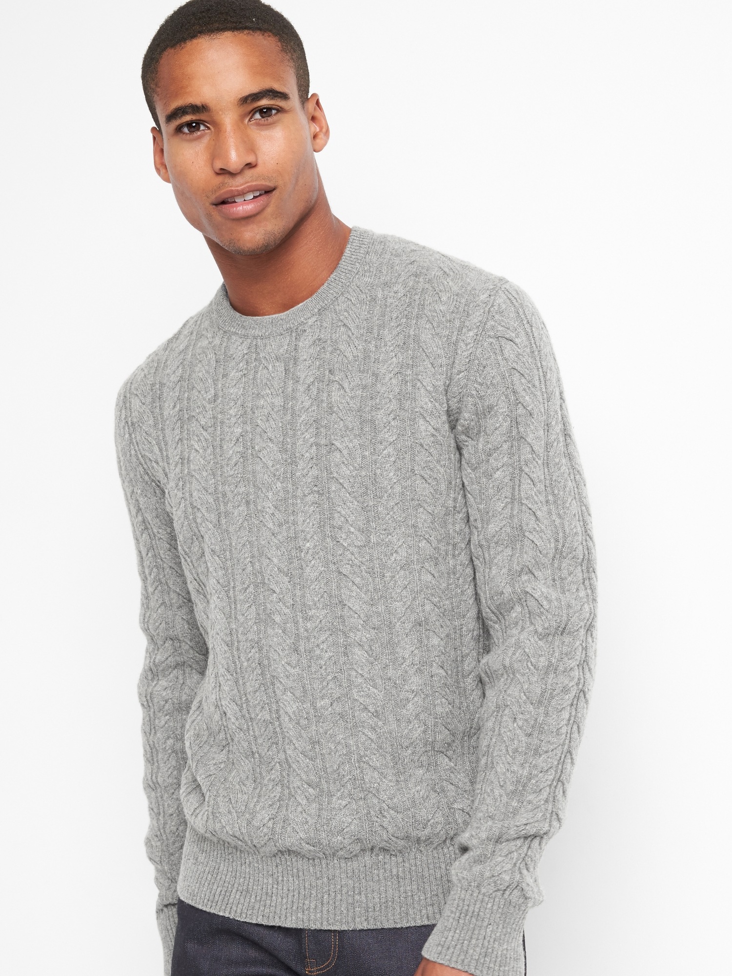 Wool cable knit crewneck sweater Gap