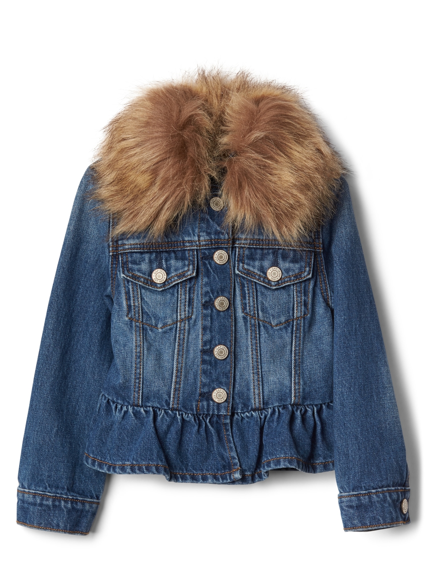 Faux fur peplum denim jacket