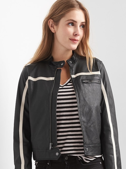 Image number 1 showing, Leather biker jacket