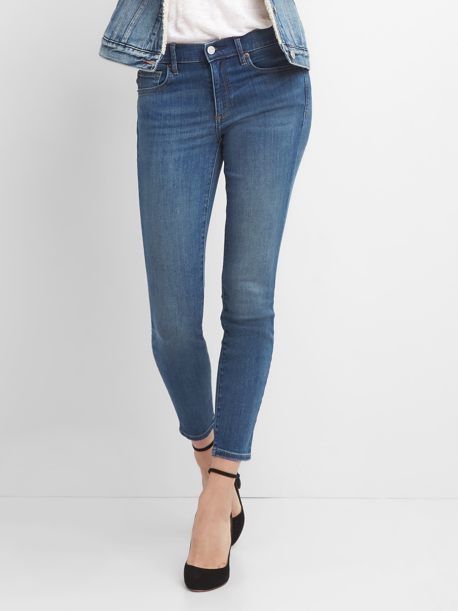 mid rise blue jeans for women