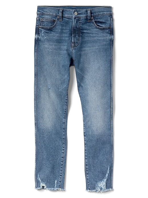 Image number 6 showing, High Rise Slim Straight Jeans with Distressed Detail