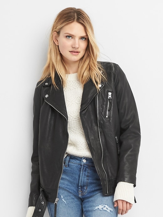 Image number 1 showing, Oversize leather biker jacket