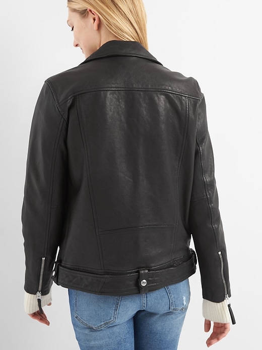 Image number 2 showing, Oversize leather biker jacket