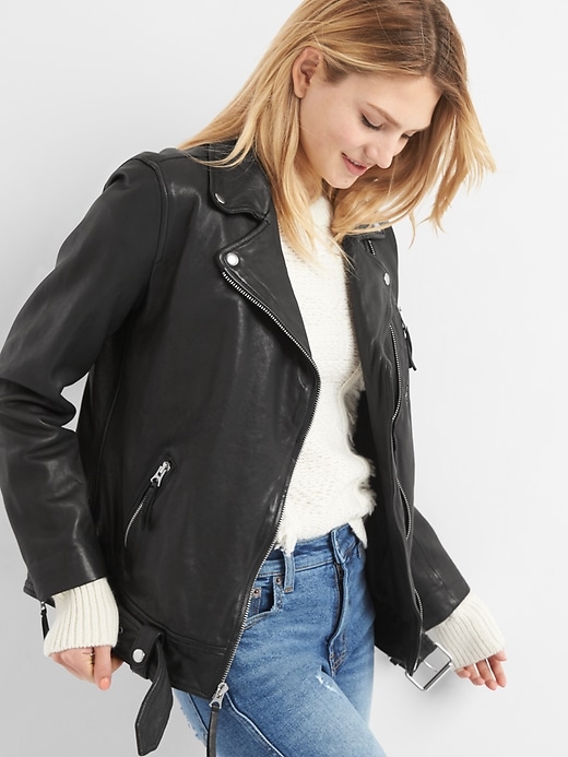 Image number 5 showing, Oversize leather biker jacket
