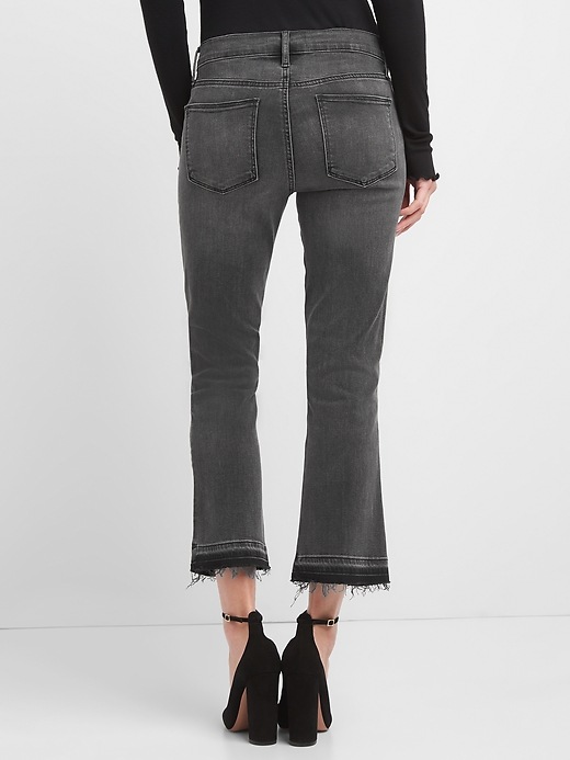2 of 8 showing, with the color (Black) Black of product High Rise Crop Kick Jeans with Raw Hem