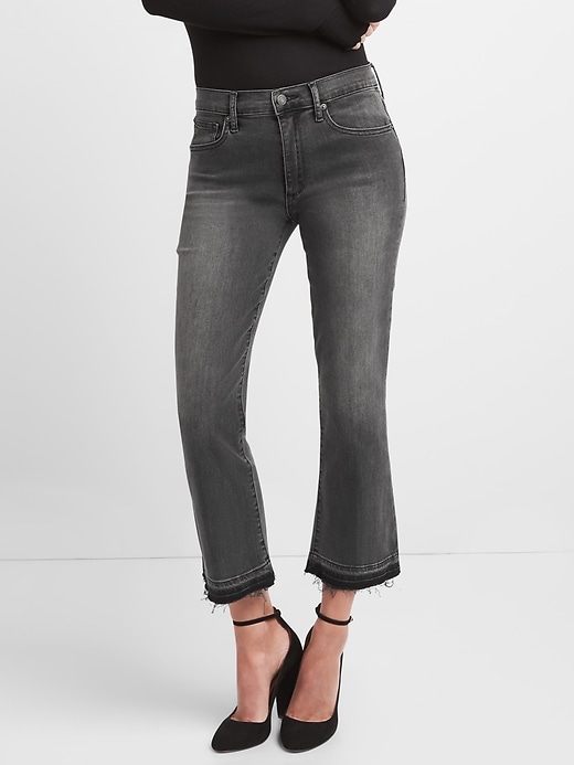Image number 1 showing, High Rise Crop Kick Jeans with Raw Hem