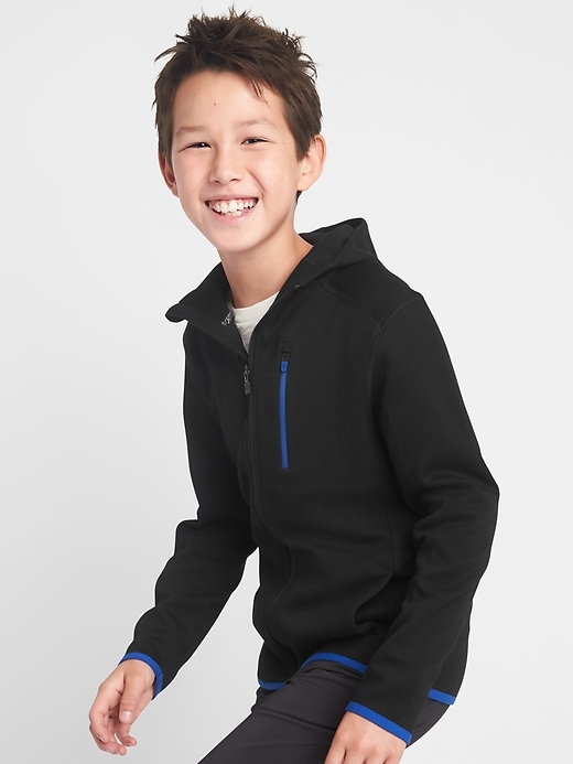 1 of 8 showing, with the color true black of product GapFit kids zip hoodie