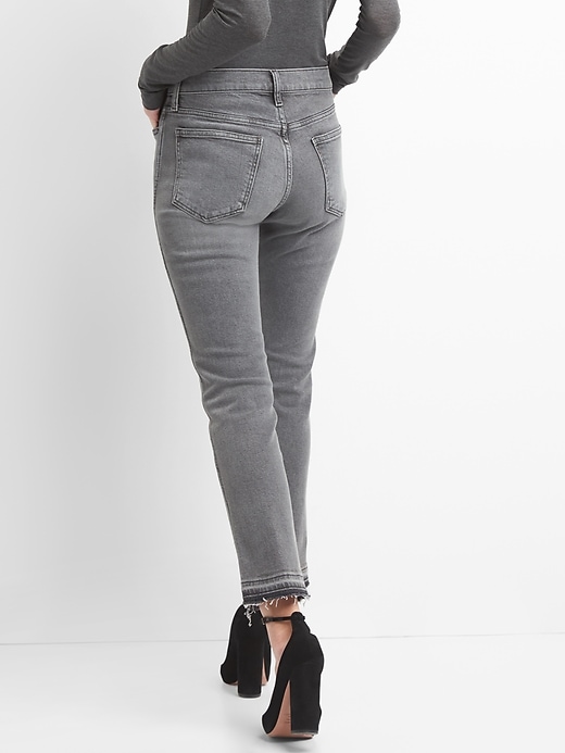 2 of 8 showing, with the color (Black) Black of product High Rise Slim Straight Jeans with Distressed Detail