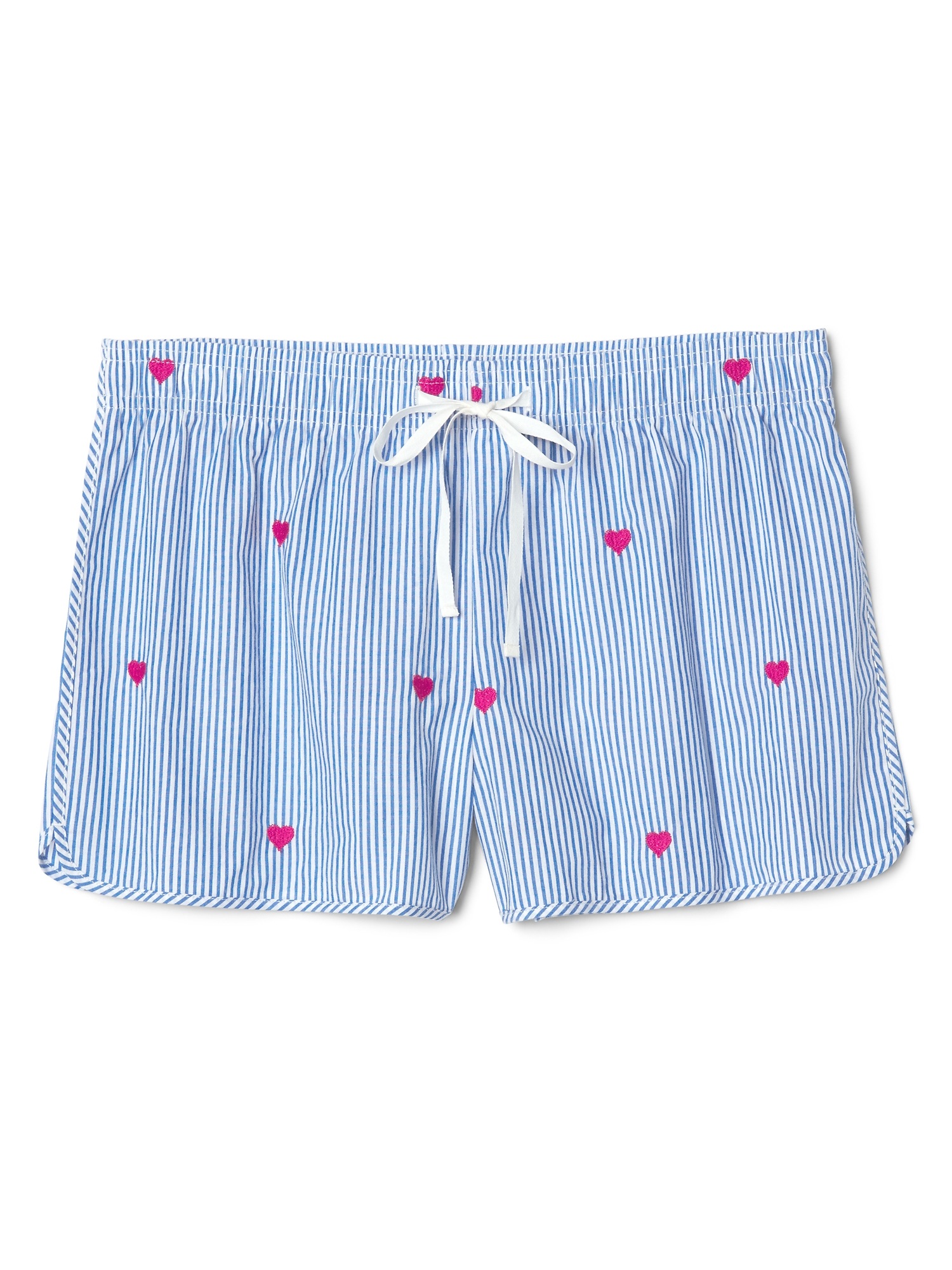 Stripe Poplin Sleep Shorts with Heart Embroidery Gap