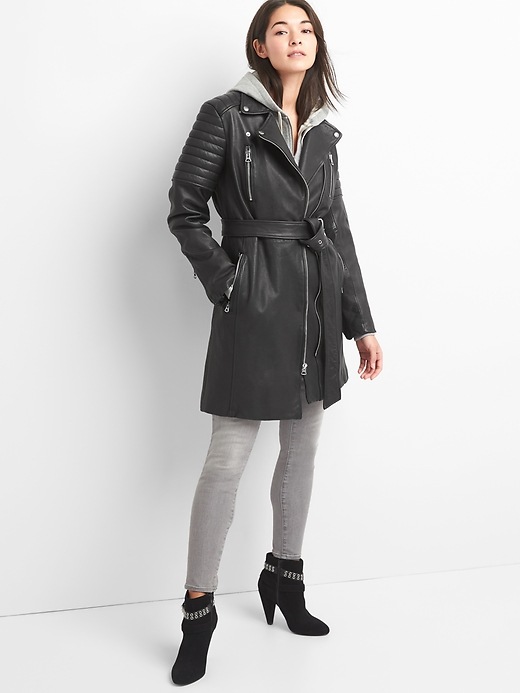Leather long moto jacket | Gap