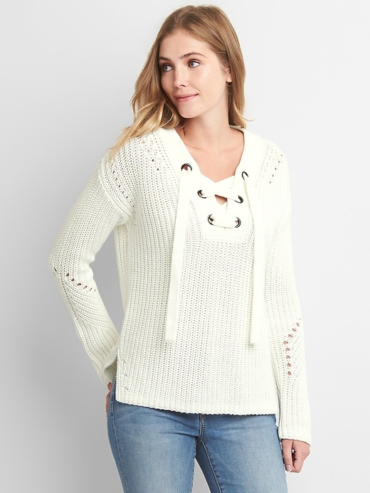 Lace up on sale pullover sweater