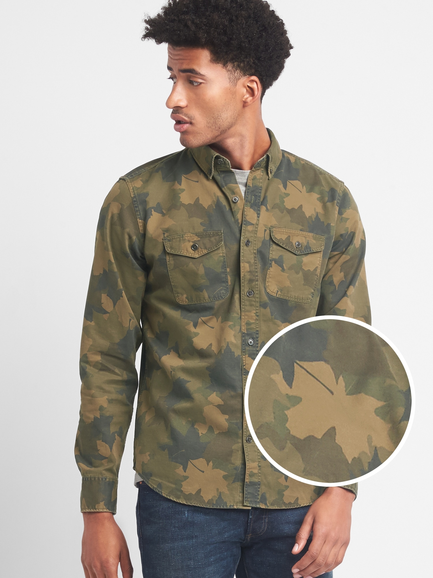 Camo leaf standard fit work shirt Gap