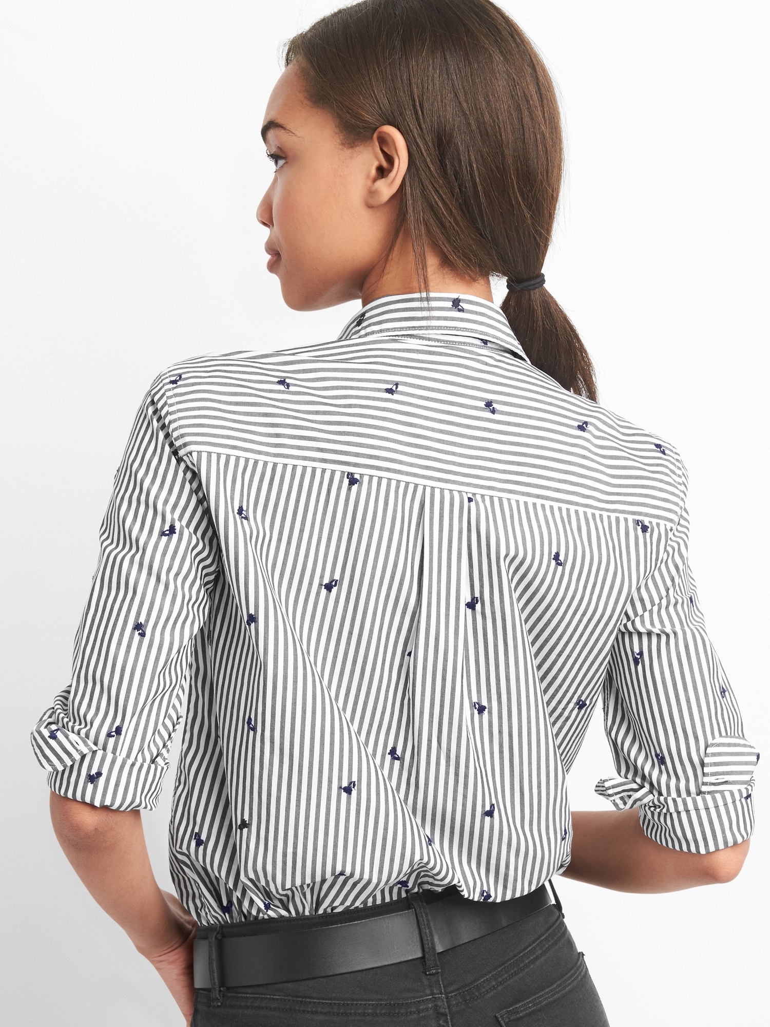 Embroidered stripe popover boyfriend shirt Gap