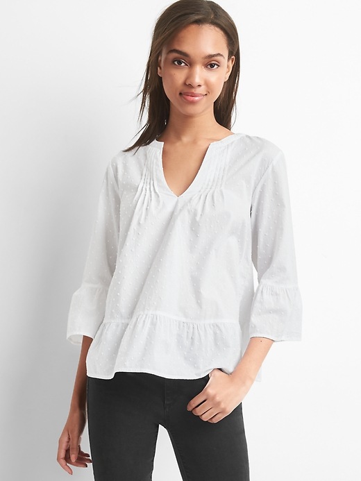 Swiss dot pintuck ruffle top | Gap