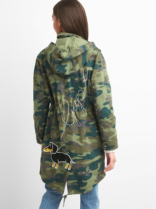 1 of 8 showing, with the color green camo of product Long camo parka