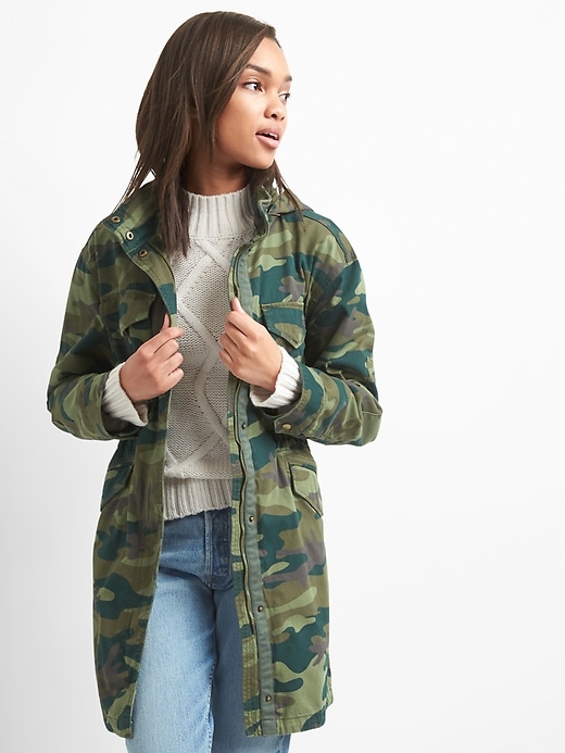 2 of 8 showing, with the color green camo of product Long camo parka