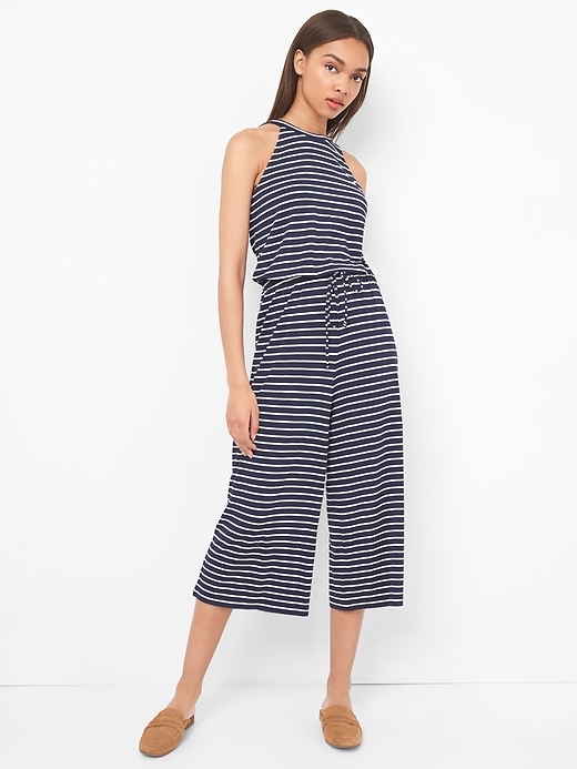 1 of 8 showing, with the color navy stripe of product Halter jumpsuit